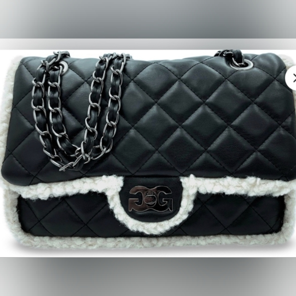 GILDA PARIS Quilted Fur Baguette Bag NWT